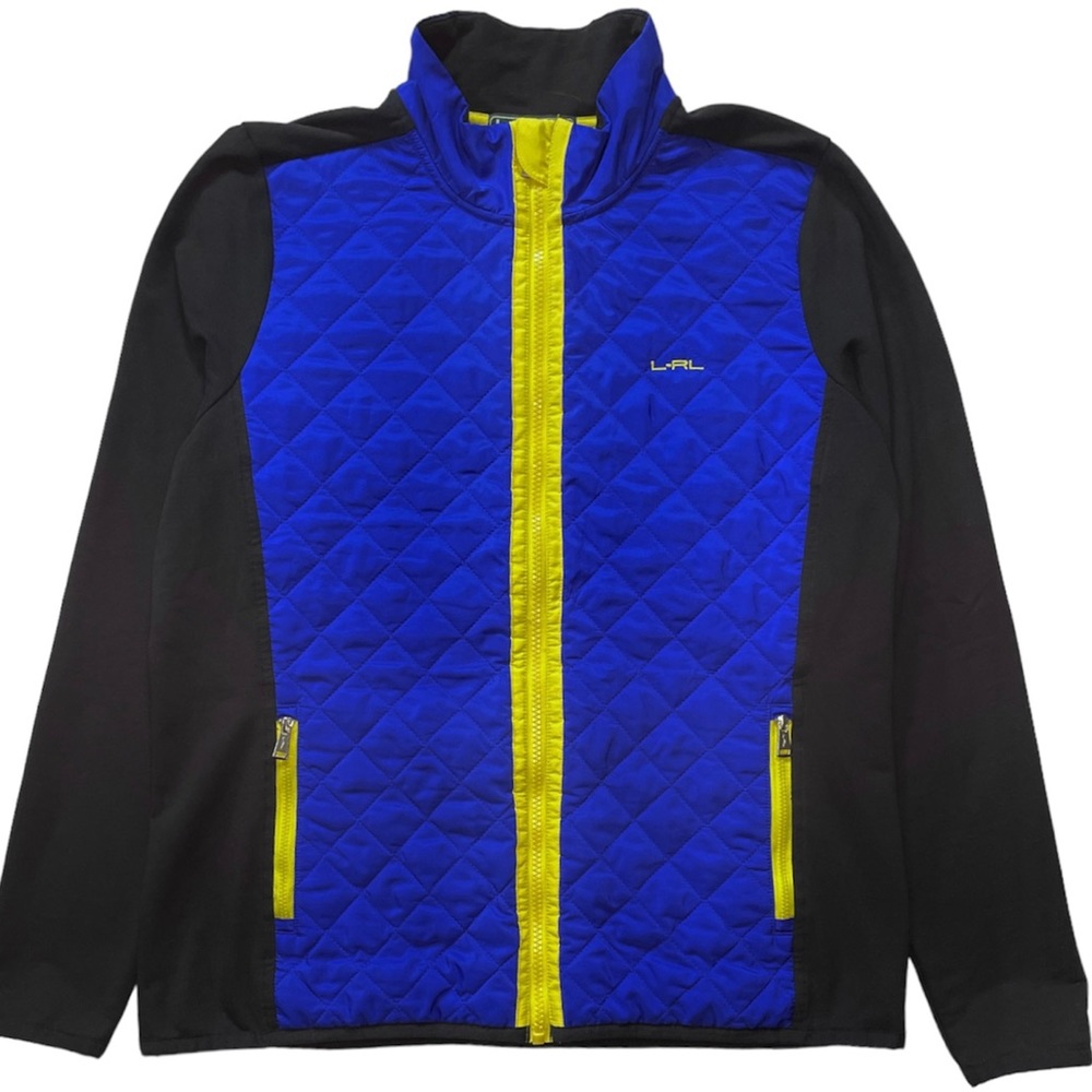 RALPH LAUREN Jacket Full Zip Black Blue Quilted Lauren Active Slim Womens Large